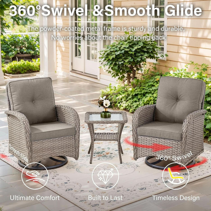 5 Piece Outdoor Patio Furniture Set with Deep Seating Swivel Rocker Chairs Loveseat and Rattan Coffee Table Outdoor Conversation Sets for Deck Backyard Poolside,Gray Wicker Gray Cushion
