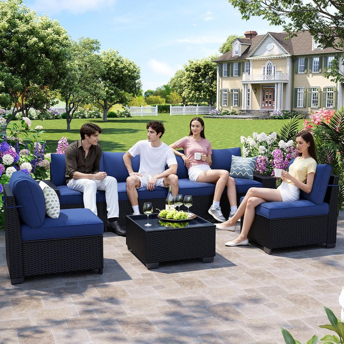 7-Piece Outdoor Patio Furniture Set, 6-Seat All-Weather PE Rattan Wicker Patio Sectional Furniture Set with Coffee Table, 450 Lb Capacity