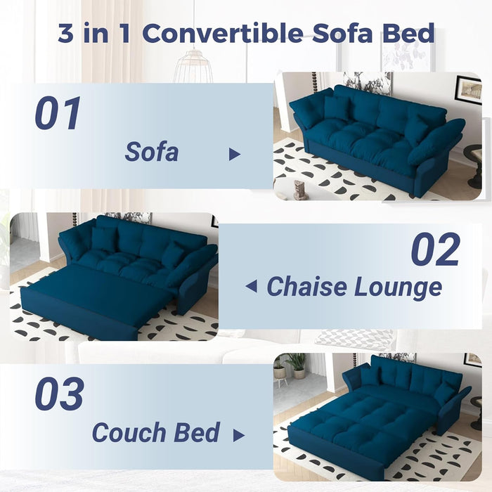 Blue Queen Size ThreeInOne Convertible Sleeper Sofa