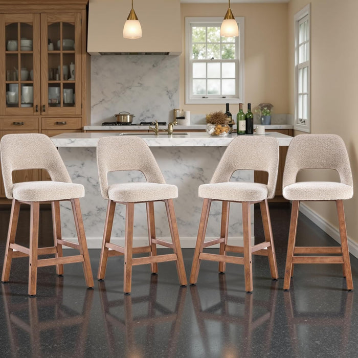 Counter Height Bar Stools, 26 Inch Bar Stools Set of 4 with Back, Upholstered Barstools with Footrest, Wood Legs, Fabric in Oatmeal