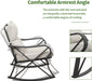 3 Piece Bistro Set Patio Rocking Chairs Outdoor Furniture W Beige Cushions, Glass-Top Table for Garden, Pool, Backyard