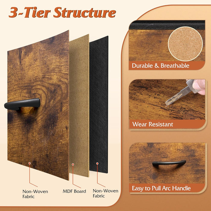 Brown Dresser With Hanging Rack And LED Lights Charging Station