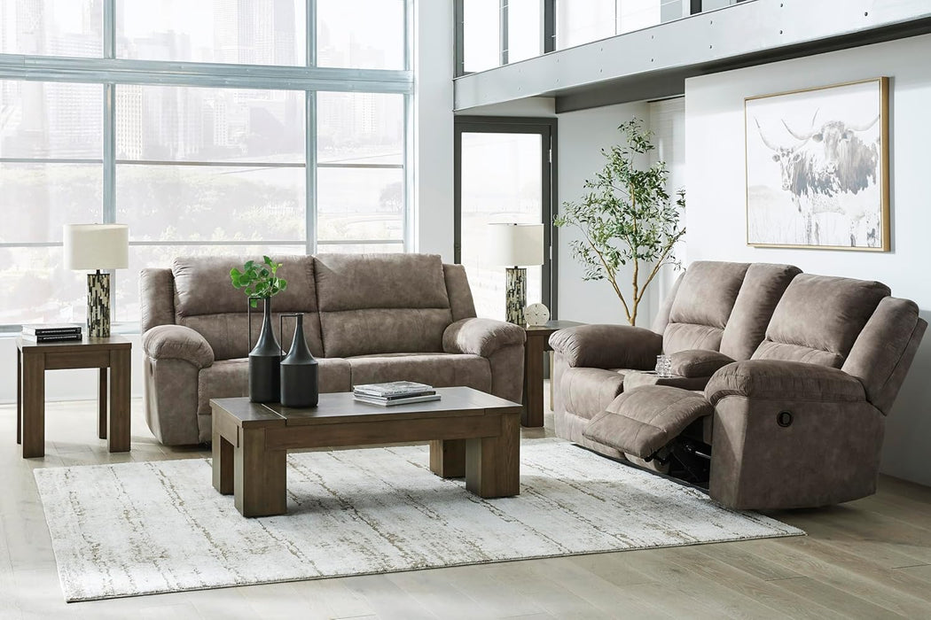 Laresview Contemporary Faux Leather Manual Double Reclining Loveseat with Console, Storage and Cup Holders, Gray