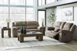 Laresview Contemporary Faux Leather Manual Double Reclining Loveseat with Console, Storage and Cup Holders, Gray