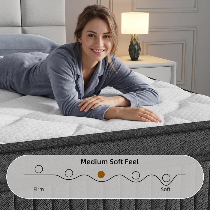 14 Inch Queen Size Mattress, Individually Wrapped Pocket Spring Mattress in a Box, Medium Firm, Breathable Skin-Friendly Knit Cover with Fireproof Sponge, Pressure Relief & Motion Isolation,White