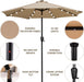 9' round Patio Umbrella with 32 Solar Powered LED Lights, Push-Button Tilt and Hand Crank Lift, Solar Umbrella in Taupe for Porch, Deck, and Patio by