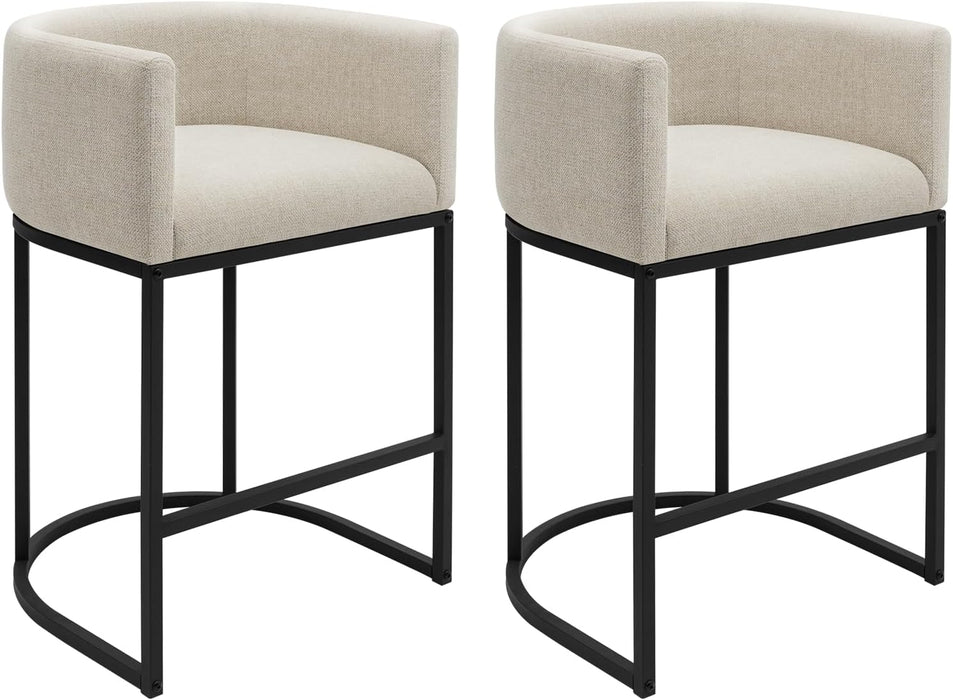 Counter Height Bar Stools Set of 2, 24 Inch Seat Height Barstools for Dining Room, Fabric Upholstered Bar Chair for Kitchen Island, Linen Counter Stools with Metal Legs, Beige