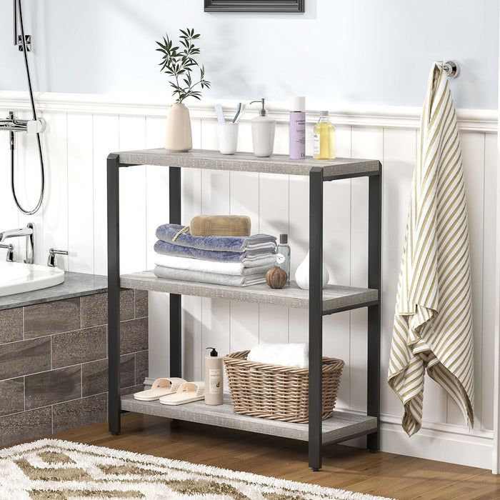 3 Tier Bookshelf, Industrial Wood and Metal Book Shelf and Bookcase, Short Book Case for Office Living Room Bedroom, Light Grey