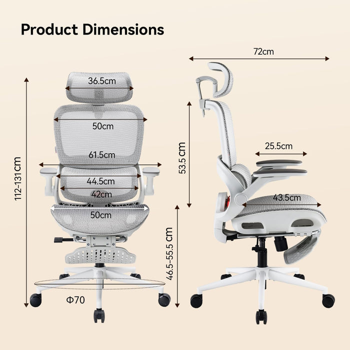 B100 PRO Ergonomic Office Chair with Footrest, 4D Flip-Up Armrests