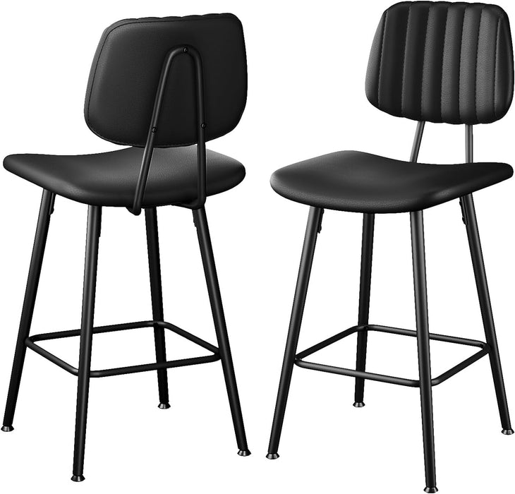 Bar Stools Set of 2, 24.6 Inch Counter Height Barstools, High Backrest Faux Leather Upholstered Counter Stools with Armless Footrest Modern Bar Chairs Tall Pub Stools for Kitchen Dining,Black