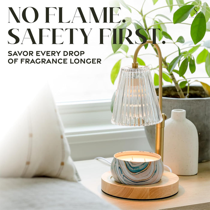 Adjustable Wood Candle Warmer Lamp for Jar Candles – Large round Base, Dimmable Electric Candle Melter with Timer, Flameless Candle Heating Lamp with 4 Halogen Light Bulbs