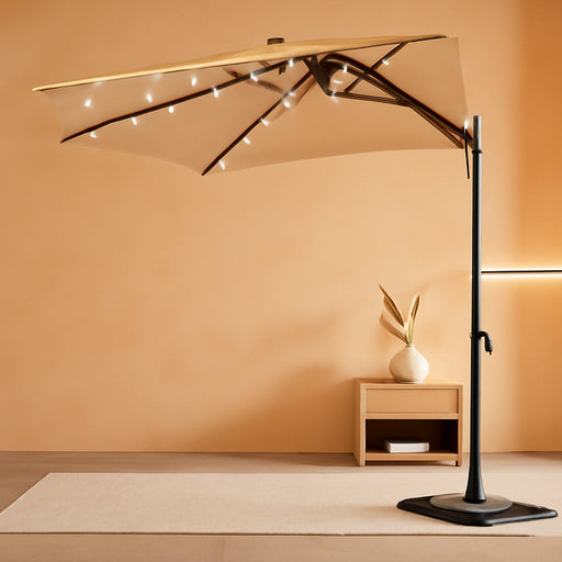 9 Ft Half Patio Umbrella Solar with Push Button Tilt, Beige