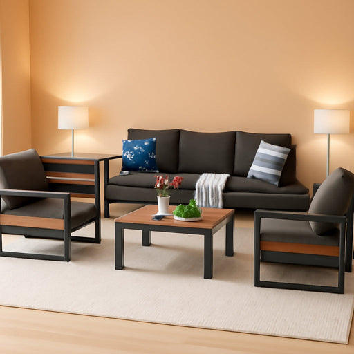 Aluminum Patio Furniture Set, 5 Piece Luxury Outdoor Sectional with 6" Olefin Fabric Cushions, Patio Conversation Sets with Coffee Table & Oversized Seats for Backyard, Porch Dark Grey