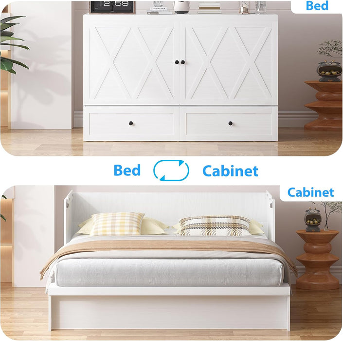 Queen Murphy Cabinet Bed With WhiteHighGlossFinish Mattress
