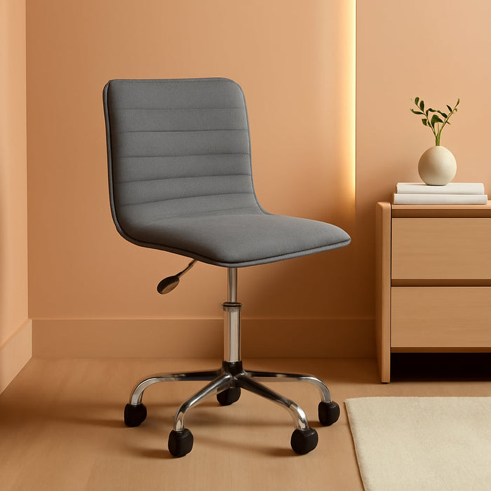 Velvet Low Back Chair Armless Ribbed Office Chair Swivel Task Chair Height Adjustable Chair Dark Gray