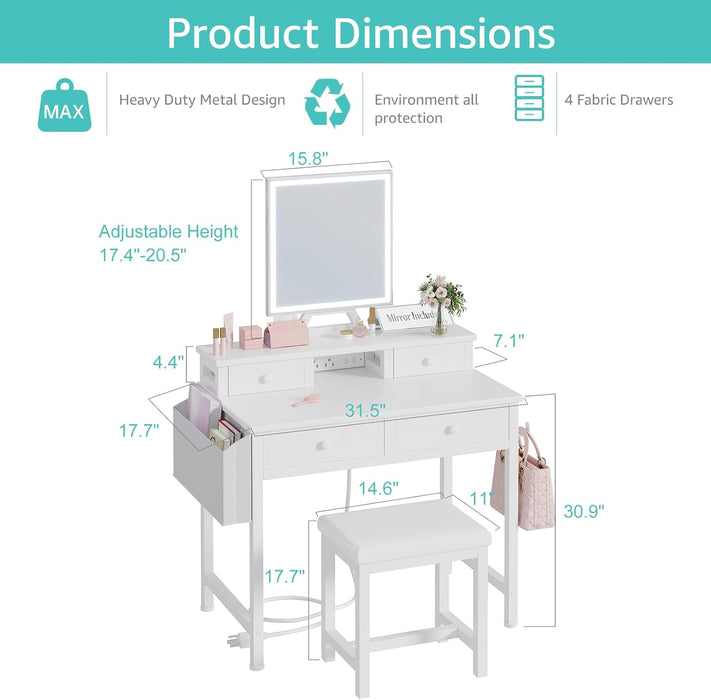 White Makeup Vanity Desk With Mirror LedLightingSystem