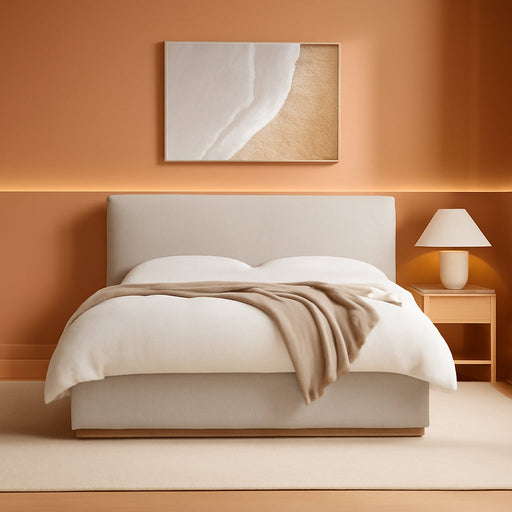 Upholstered Queen Size Bed Frame, Boucle Fabric Platform Bed Mattress Foundation Noise-Free No Box Spring Needed Easy Assembly