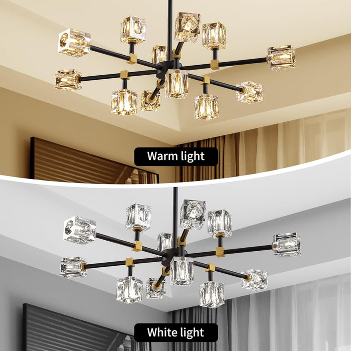 12-Light Black Gold Chandelier Ceiling Light Fixture