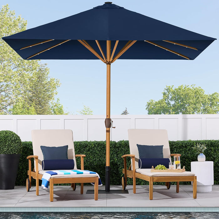 Best Choice Products 9Ft Deep Square Solar Powered LED Lighted Patio Umbrella W/Woodgrain Pattern, Uv-Resistant Fabric, Hand Crank - Navy Blue