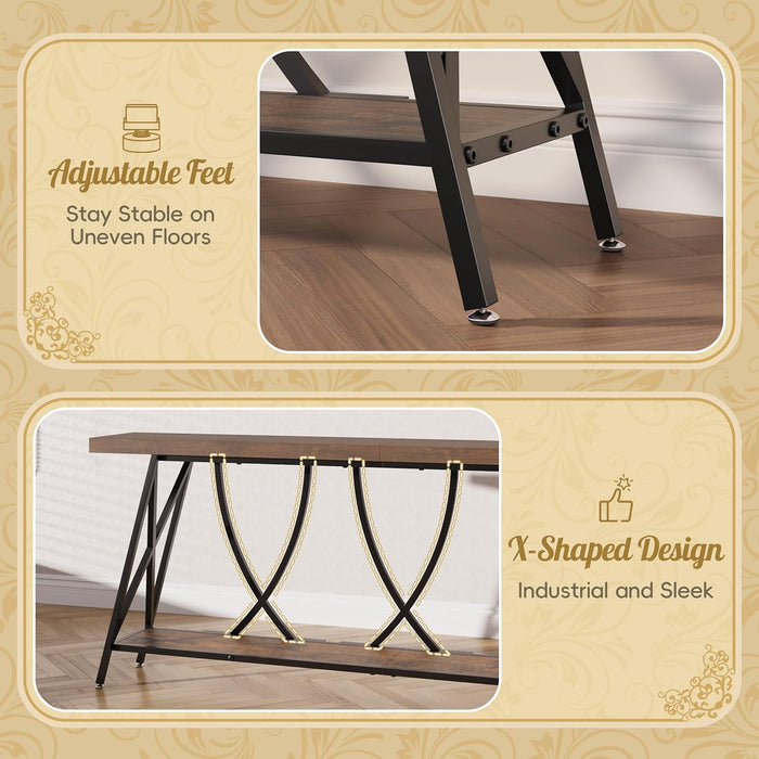 70.9" Narrow Console Table for Entryway, Industrial Long Sofa Table behind Couch, Farmhouse Hallway Table with Storage for Living Room, Entrance, Foyer, Rustic Brown