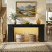 63" Console Table with Outlet, Farmhouse Entryway Table with Colorful LED Lights, Wooden Sofa Table with Unique Carved Design, Foyer Accent Table for Entrance, Hallway, Living Room