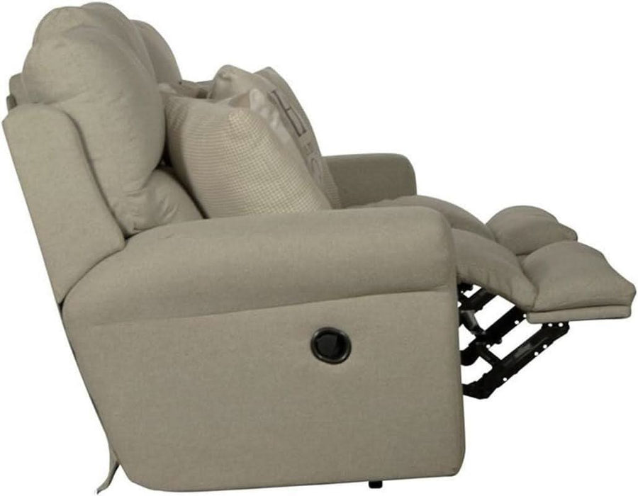 Eastland Lay Flat Reclining Sofa in Beige Fabric with Accent Pillows