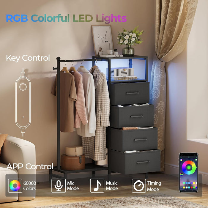 Black Dresser Featuring Reversible Hanging Rack LED