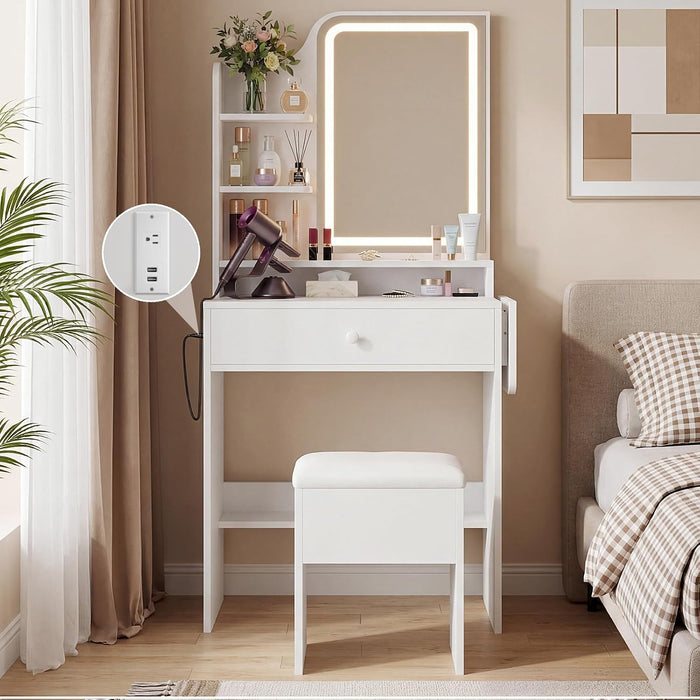 Compact White Vanity Desk With BuiltIn Illumination