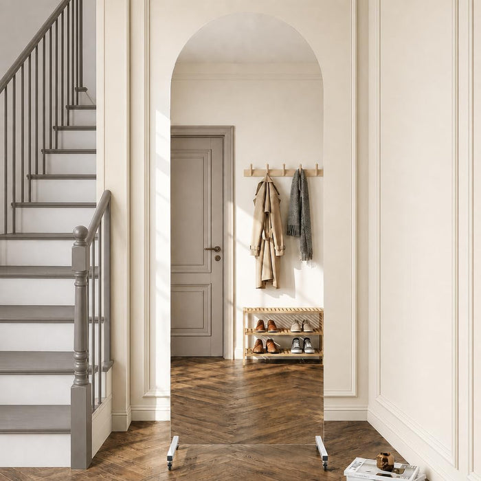Full Length Stand Mirror on Wheels, Arched, 71X24 In