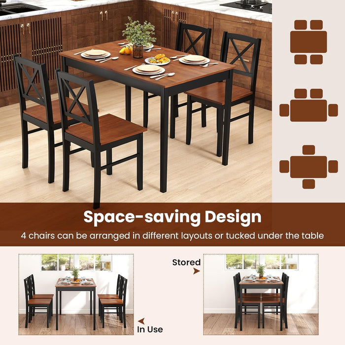 5-Piece Dining Table Set for 4, Rectangular Kitchen Table & 4 Chairs with Rubber Wood Legs, Cross Backrest, Space-Saving Mid Century Modern Dinette Set for Dining Room, Breakfast Nook, Dinner