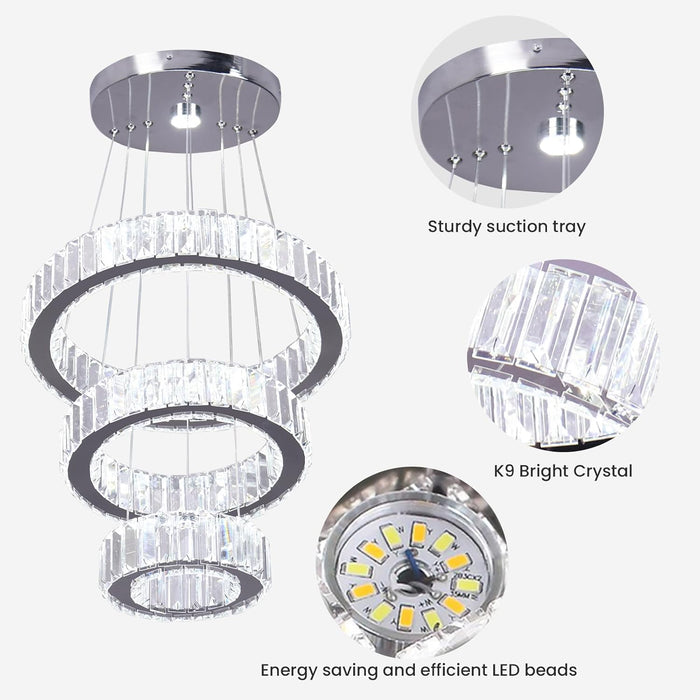 Three Ring Crystal Chandelier LED Ceiling Luminaire