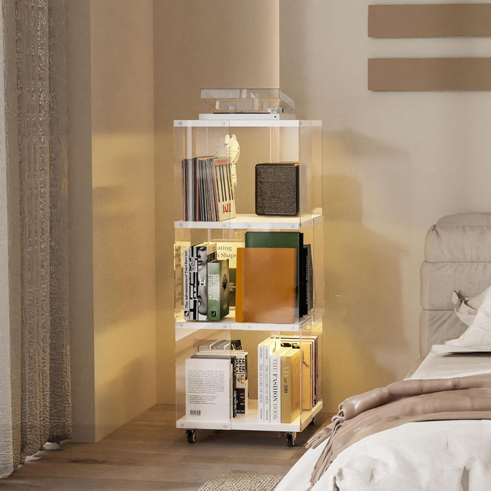 Three Tier Rotating Bookshelf With Illuminated LED