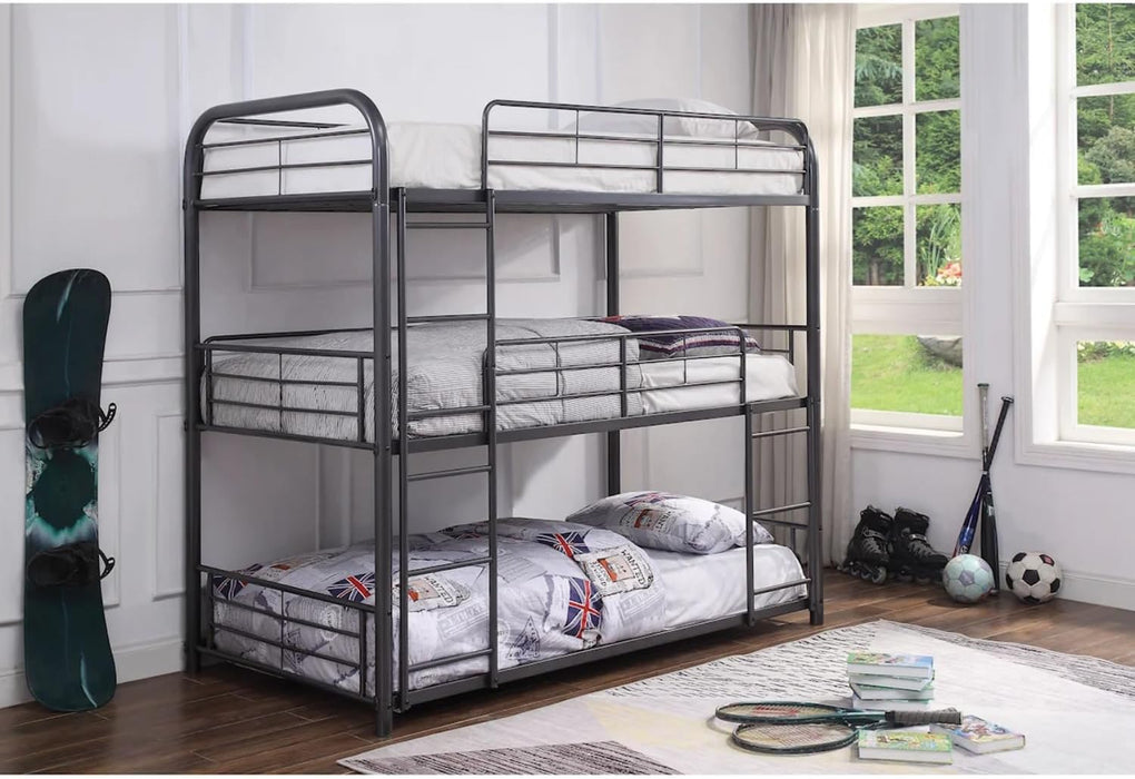 Cairo Metal Frame Full Triple Bunk Bed in Sandy Black