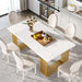 Modern Dining Table for 6-8 People, 70.8 Inches Long White Room Kitchen, Wood Kitchen with Gold Metal Legs, Rectangular Dinner Room, Family Gathering