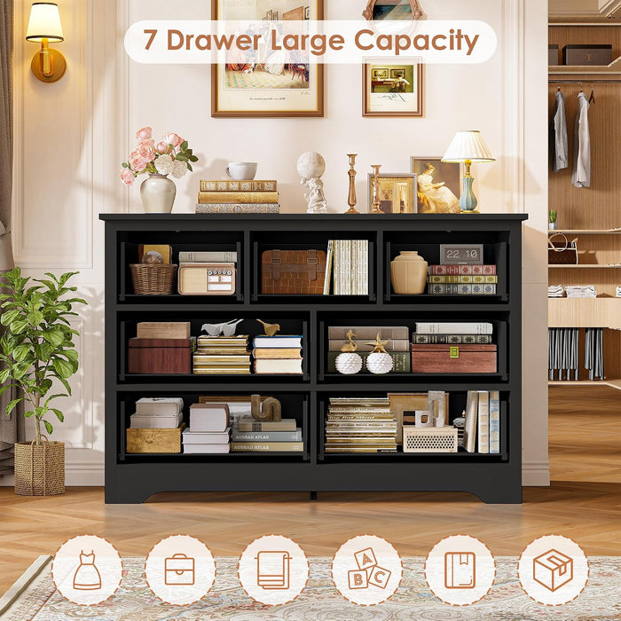 Black Dresser, Dresser for Bedroom, 7 Drawer Chest of Drawers