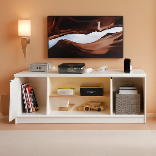 LED TV Stand with Power Outlets for 55/60/65 Inch TV, Gaming Entertainment Center with Cabinet for PS5, Modern TV Cabinet with Adjustable Glass Shelves for Bedroom 58 Inch Carbon Fiber White