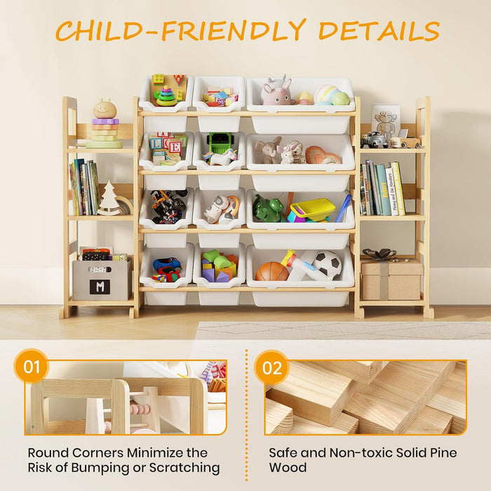 Extra Large Toy Storage Organizer, Dual Bookshelves, 12 Bins