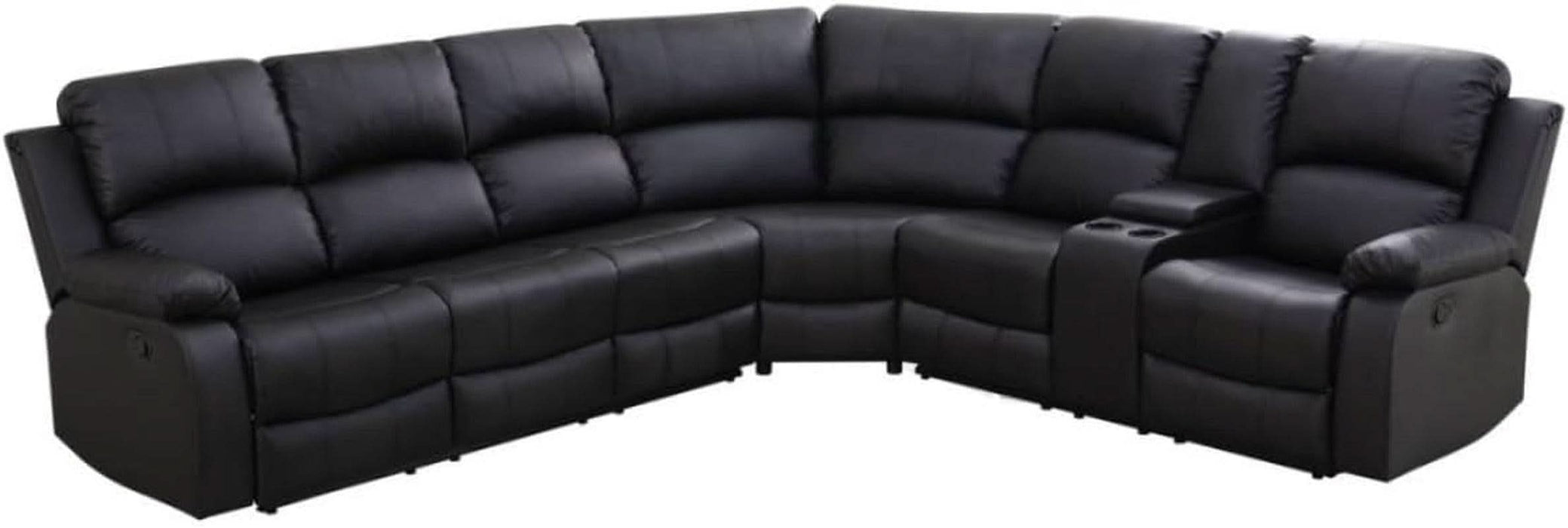 Reclining Sectional Sofa Set, L Shaped PU Leather Recliner Couch with Cup Holder and Storage Console for Home Theater & Living Room, Black