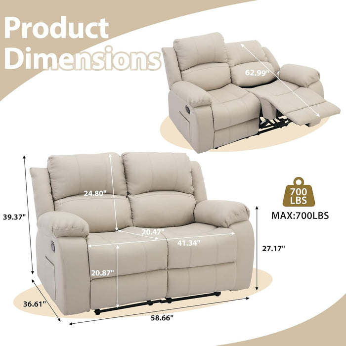 Manual Loveseat Recliner Sofa with Overstuffed Arms Leather Double Recliner Sofa with Side Pocket 2 Seat Reclining Sofa Chair for Living Room Meeting Room Bedroom Office Apartment RV
