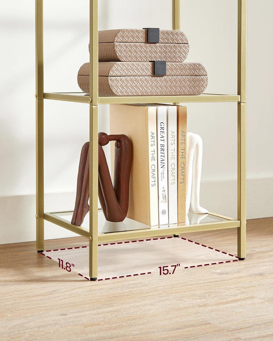MetallicGold Finished Five Tier Tempered Glass Bookcase