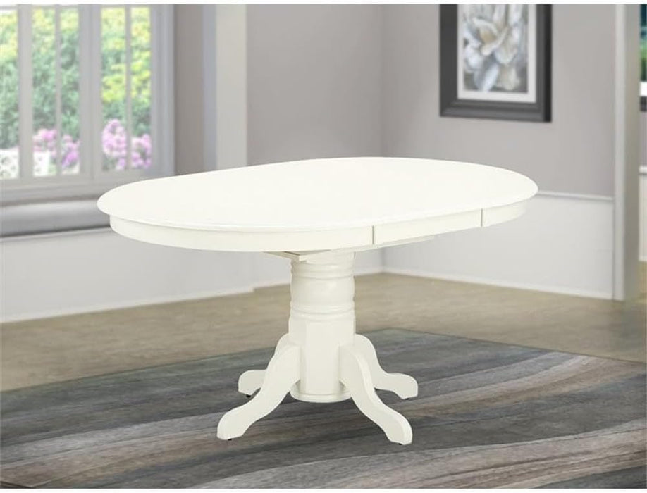 AVT-LWH-TP Avon Dining Room Table - an Oval Kitchen Table Top with Butterfly Leaf & Pedestal Base, 42X60 Inch, Linen White