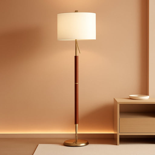 62" Walnut Gold Floor Lamp for Living Room, 1200LM 3-Way Dimmable Mid Century Modern Floor Lamp for Bedroom Office, Wood Vintage Standing Lamp Linen Shade, LED Bulb Included