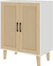 Buffet Cabinet Sideboard with Rattan Decorated Doors Kitchen Storage Cupboard Accent Cabinet (White)