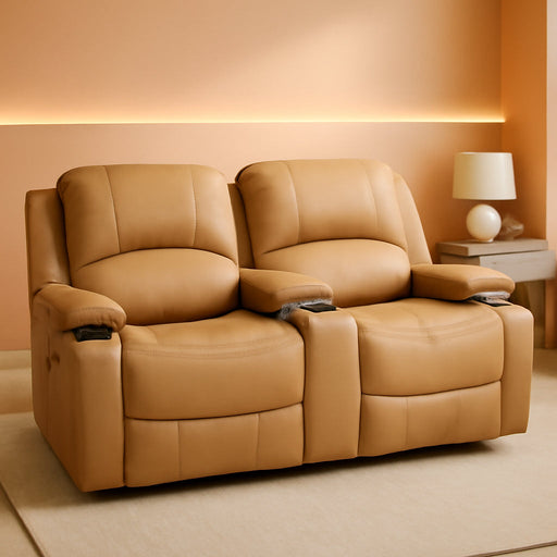 Charles 67" Powered Double RV Wall Hugger Recliner Sofa RV Loveseat with Upgraded 2023 Fabric (Toffee)