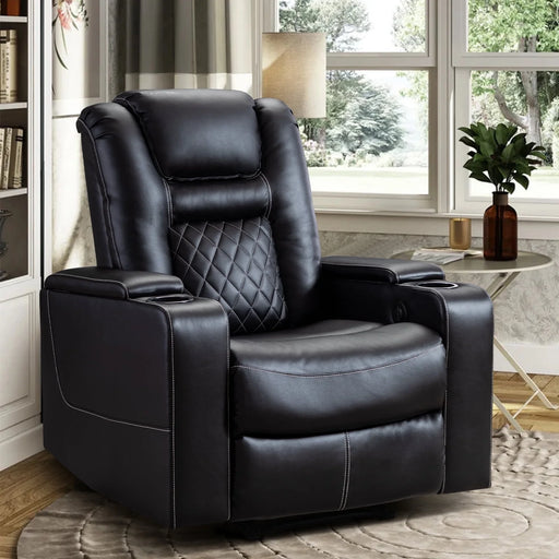 Power Electric Recliner Chair with USB Ports and Cup Holders Leather Home Theater Seating, Living Room Chair Black