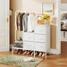 Dresser for Bedroom with Hanging Rack, 5 Drawers Dresser with Clothes Rack, Fabric Dressers & Chest of Drawers with PU Finish Storage Organizer, for Living Room Closet, White