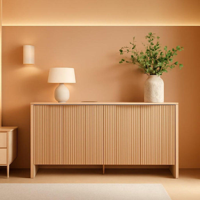 61" Sideboard Buffet Cabinet with Storage, Living Room Accent Cabinet with Doors and Adjustable Shelves, for Bar, Kitchen, Oak - Faux Marble