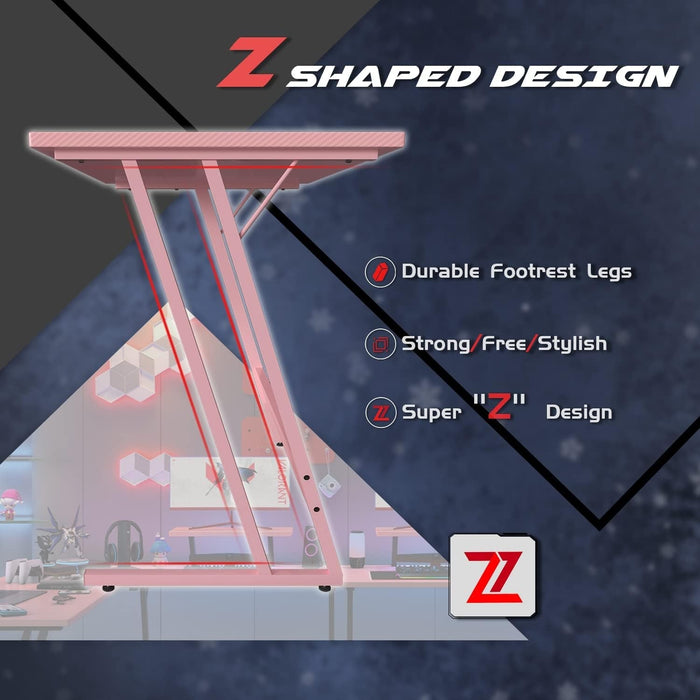 Pink L Shaped Gaming Desk Computer Corner PC Desk Table with Large Monitor Stand for Home Office Studying Writing Workstation, Gift for Girls and Women (Pink, 51 Inch)