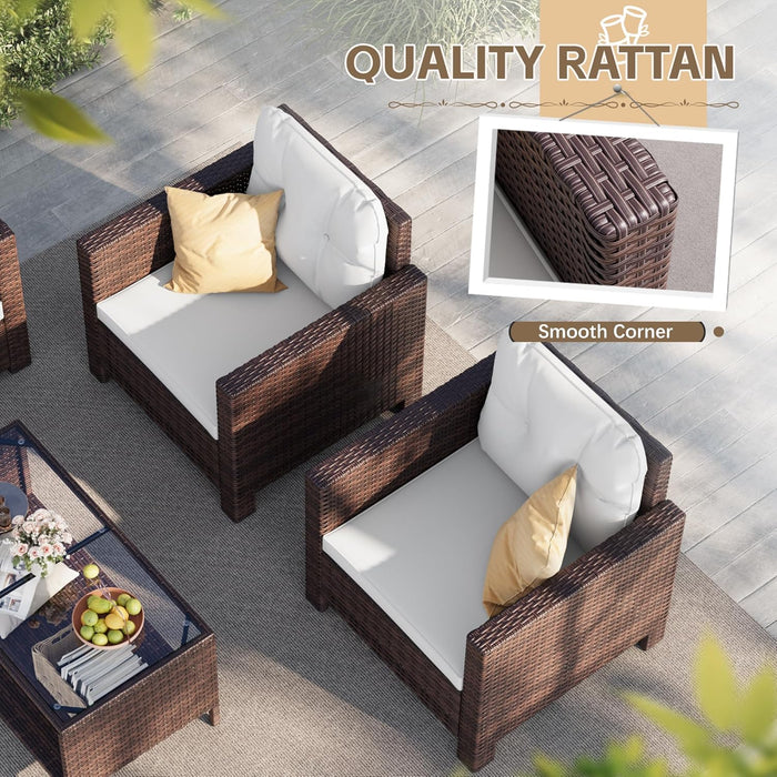 4 Pieces Patio Furniture Sets Rattan Chair Wicker Conversation Sofa Set, Outdoor Indoor Backyard Porch Garden Poolside Balcony Use (Beige)