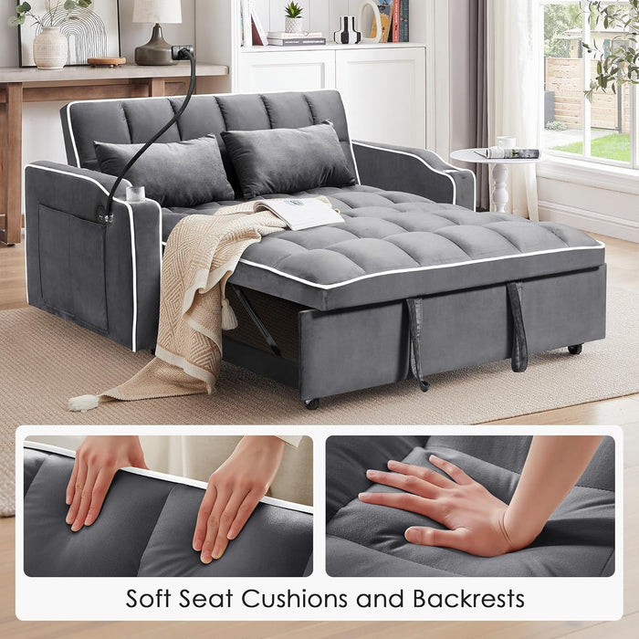 Velvet Charcoal Gray Adjustable Convertible Sleeper Sofa